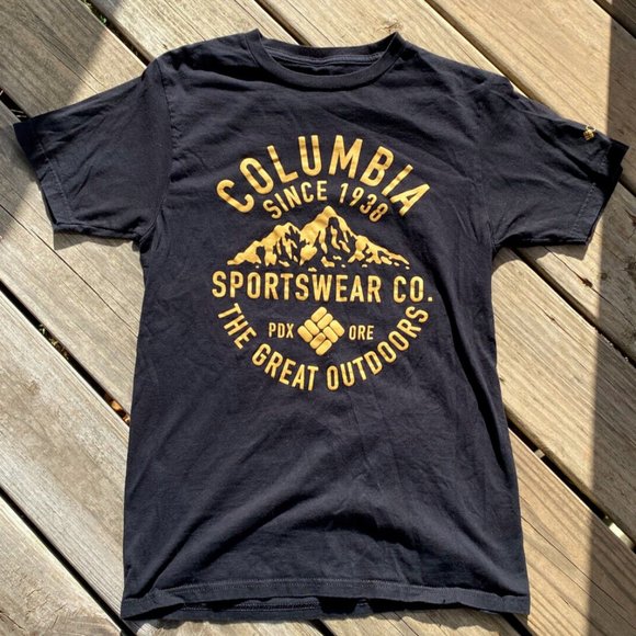 Columbia Other - Columbia Sportswear Small Graphic T Shirt Black &Yellow Short Sleeve Lightweight